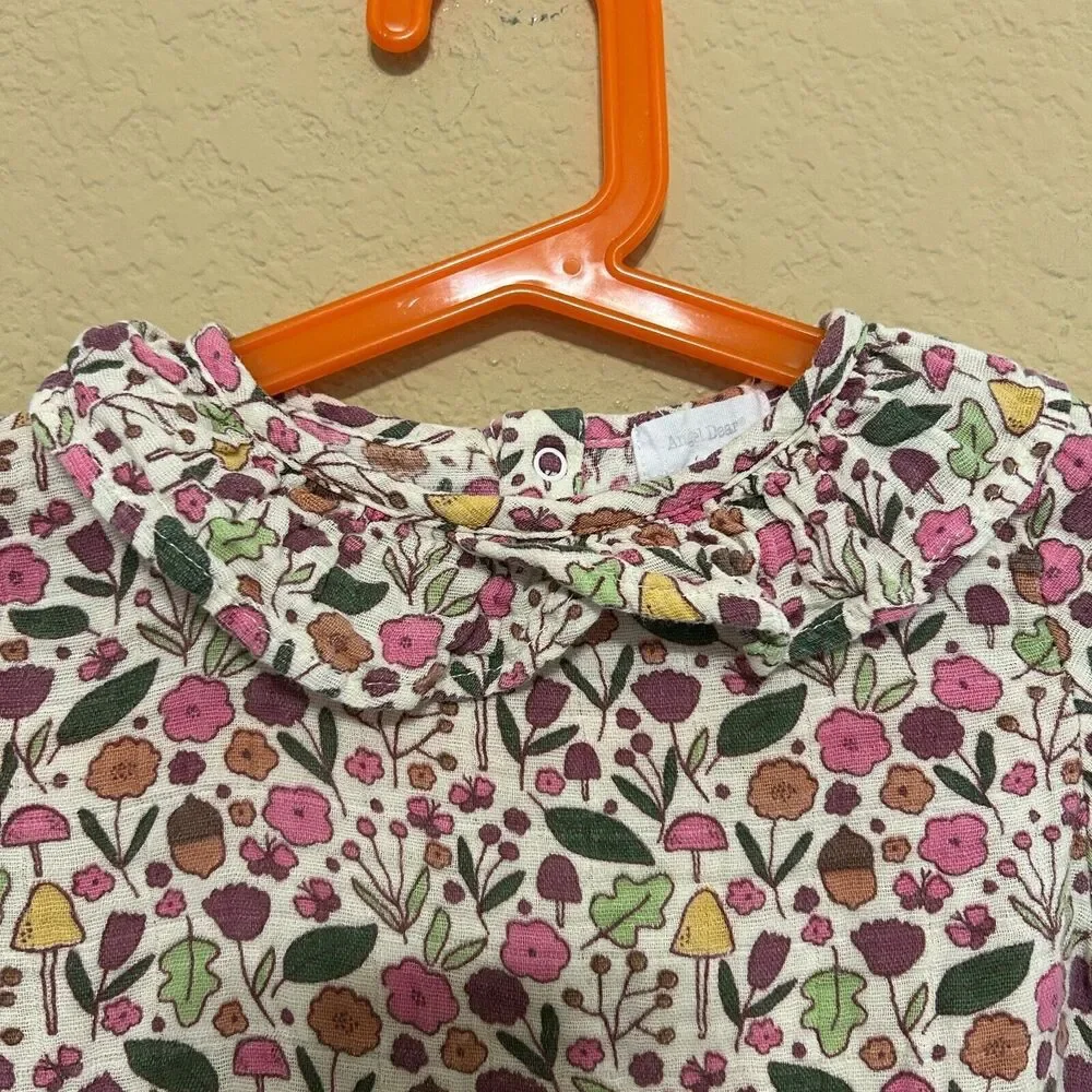Angel Dear Bodysuit Floral Mushroom Cottagecore Organic Cotton Size 18-24 MO